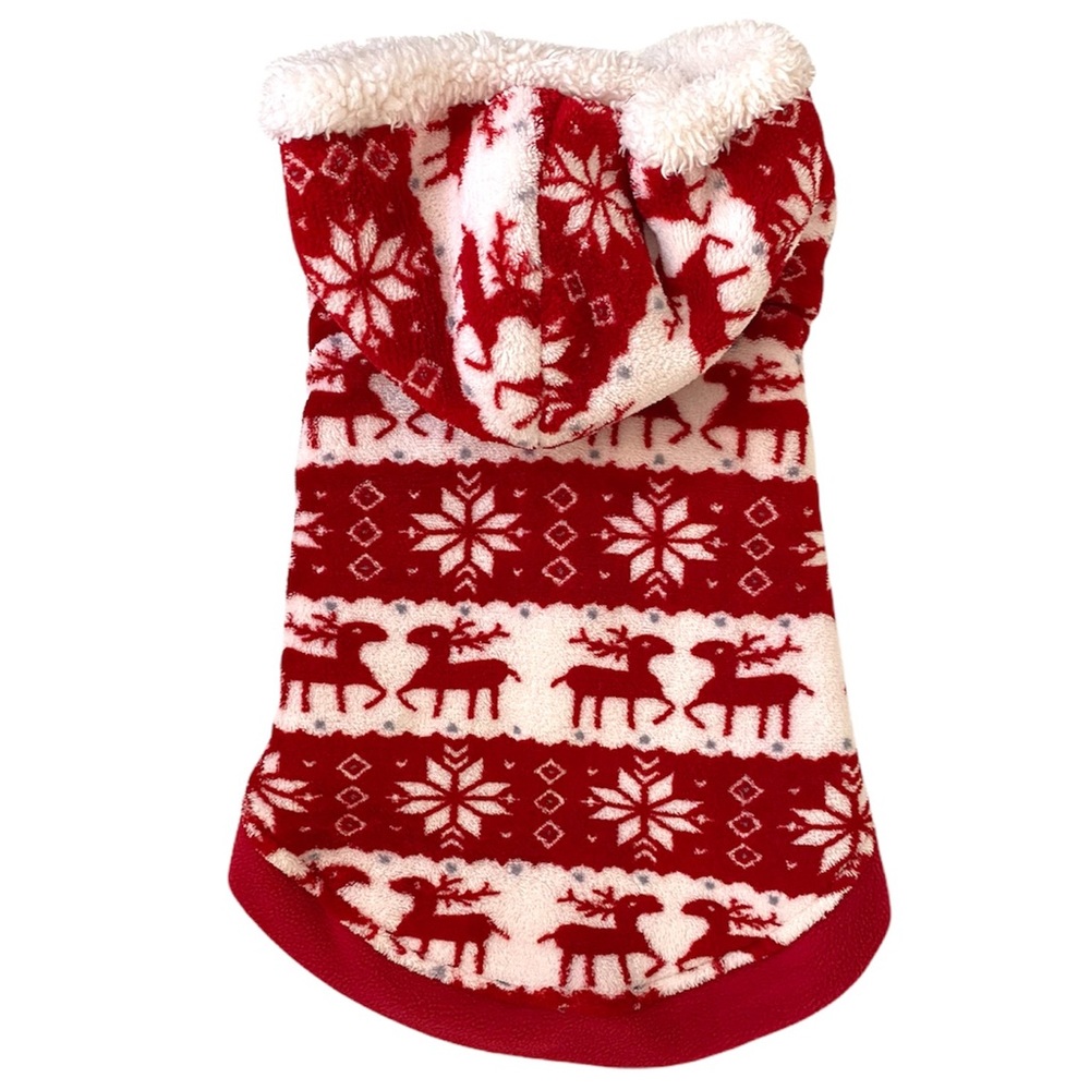 Holiday Snowflake and Reindeer Pattern Fleece Fur Large Hoodie